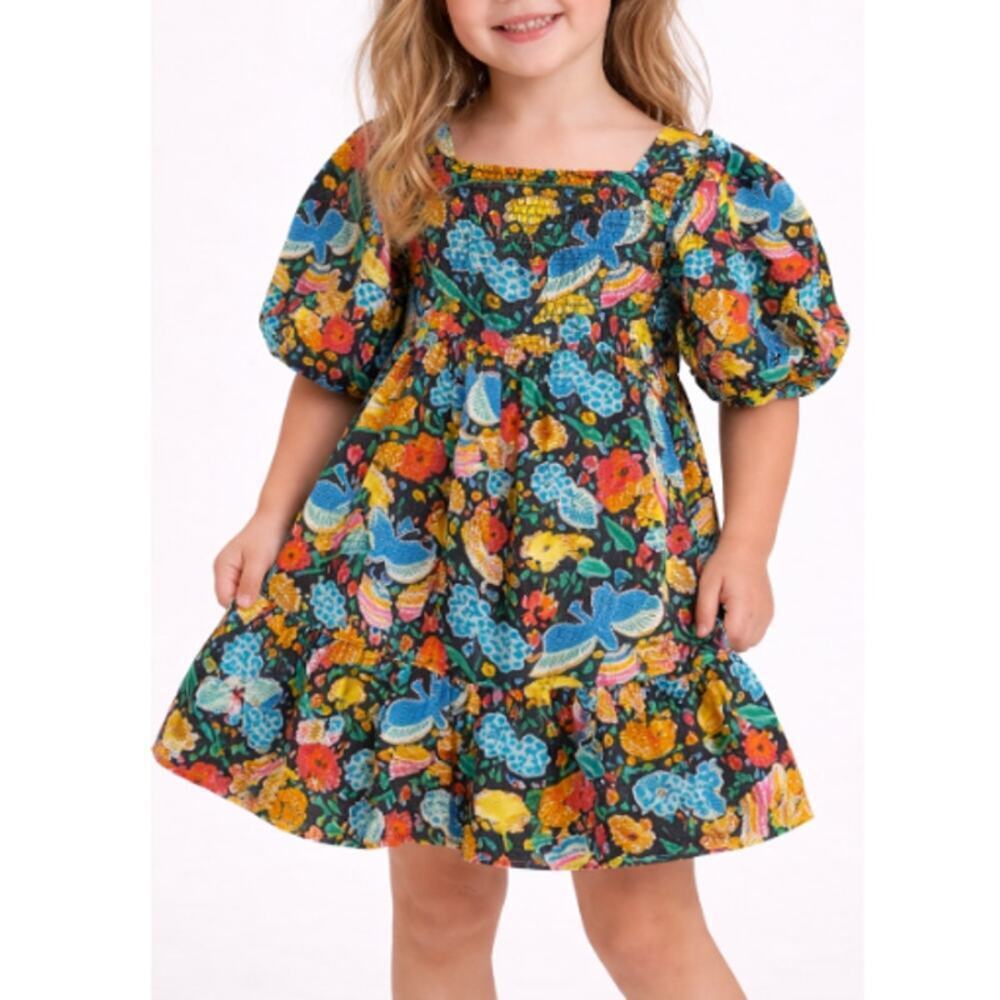 Briton Court Girls Multicolor Floral Puff Sleeve Tiered Dress Size 3